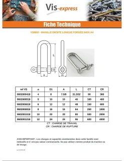 Manille Droite Longue Forgée Inox A4 Diamètre 5 - 1 pièce
