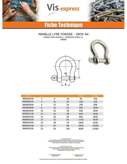 Manille LYRE Forgée Inox A4 Diamètre 16 - 1 pièce