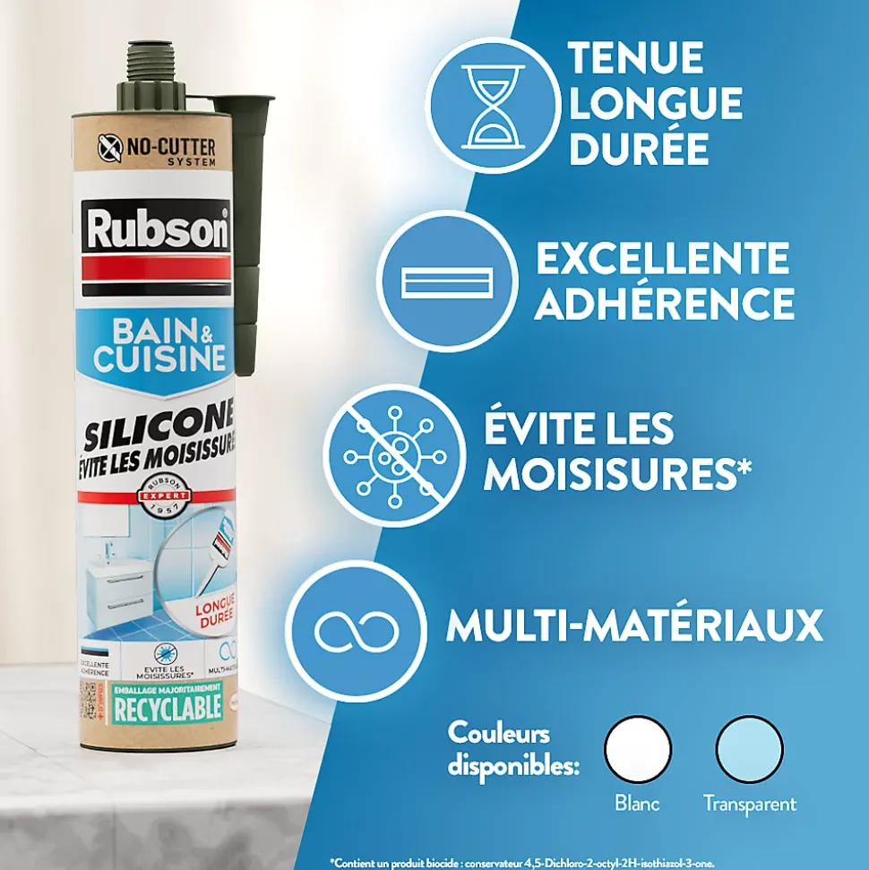 Mastic bain et cuisine Rubson blanc 280ml