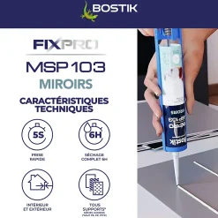 Mastic colle miroirs Bostik 290 ml coloris blanc