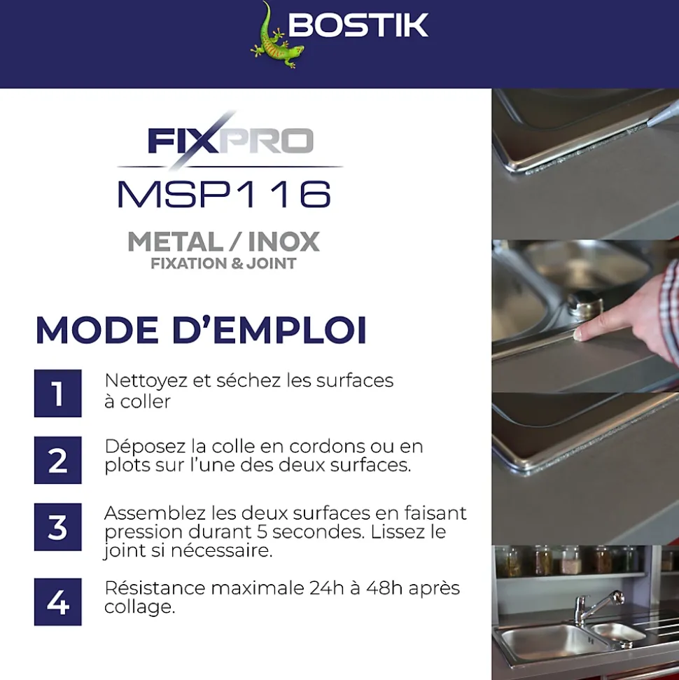 Mastic colle métal et inox Bostik 290 ml