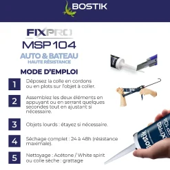 Mastic colle voitures et bateaux Bostik 290 ml coloris noir