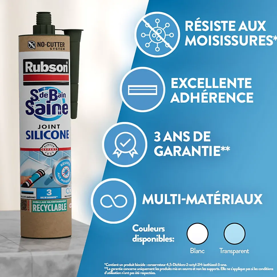 Mastic Rubson Sanitaire Salle de bains Saine Mastic blanc cartouche 280ml