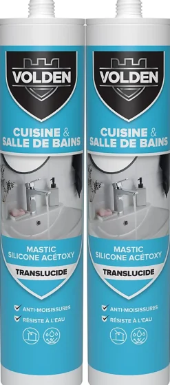 Mastic silicone acétoxy translucide Volden cuisine et salle de bains vendu par 2