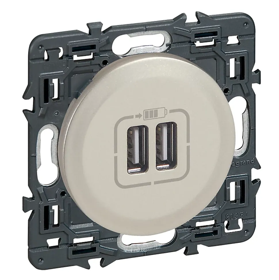 Mécanisme de prise double chargeur USB Legrand Céliane titane