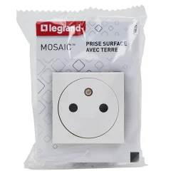 Mécanisme prise 2pôles+terre affleurante 2 modules Legrand Mosaïc