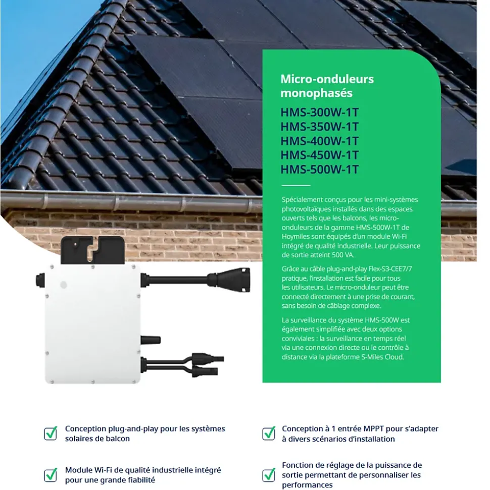 Micro-onduleur 500W Wifi Hoymiles + Câble AC 5m