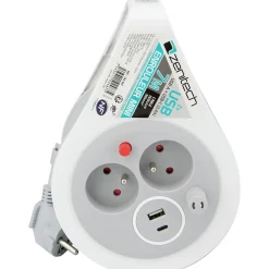 Mini enrouleur H05VV-F 3G1 3 prise de 16A + USB 7m gris