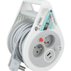 Mini enrouleur H05VV-F 3G1 3 prise de 16A + USB 7m gris