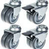 75mm 3" roulette double caoutchouc gris pivotante et frein capacité 400kg, jeu de 4
