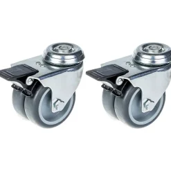 75mm 3" roulette double caoutchouc gris pivotante avec frein capacité 200kg, jeu de 2