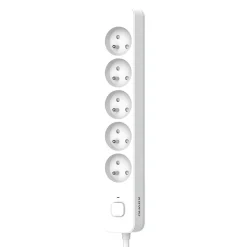 Multiprise avec interrupteur 5 prises 2 pôles + terre Quarx blanc / gris 3 m