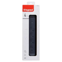 Multiprise parafoudre avec interrupteur 4 prises Legrand noir et gris 1.5 m