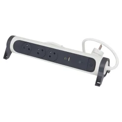 Multiprise parafoudre 3 prises + + 2 chargeurs USB-A et C Legrand blanc et gris 1.5 m