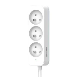 Multiprise 3 prises 2 pôles + terre Quarx blanc / gris 1.5 m