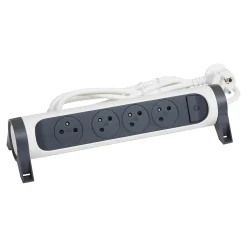 Multiprise 4 prises rotative à fixer Legrand blanc et gris 3 m