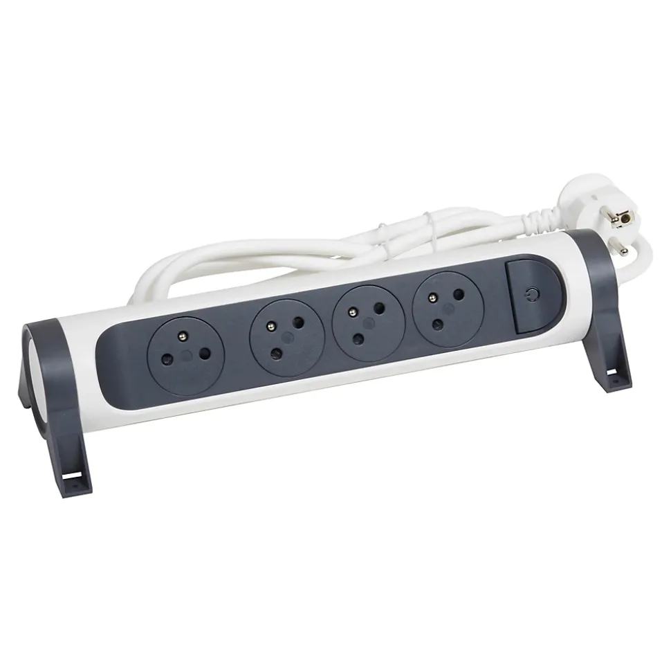 Multiprise 4 prises rotative à fixer Legrand blanc et gris 3 m