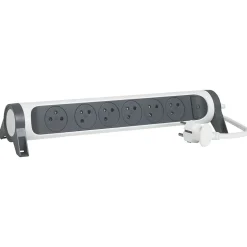 Multiprise 6 prises rotative à fixer Legrand blanc et gris 3 m