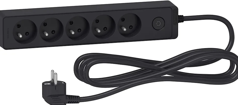 Multiprise 5 prises Schneider Electric Odace anthracite 3 m