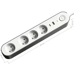 Multiprise 4 prises + 2 USB Jacobsen 1.5 m blanche