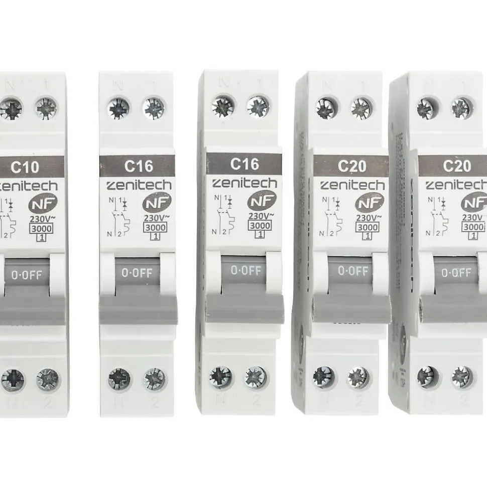 Pack de 5 disjoncteurs 1x10A + 2x16A + 2x20A - Zenitech