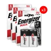Pack de 3 - Energizer Max Alcaline 9V, pack de 2 Piles