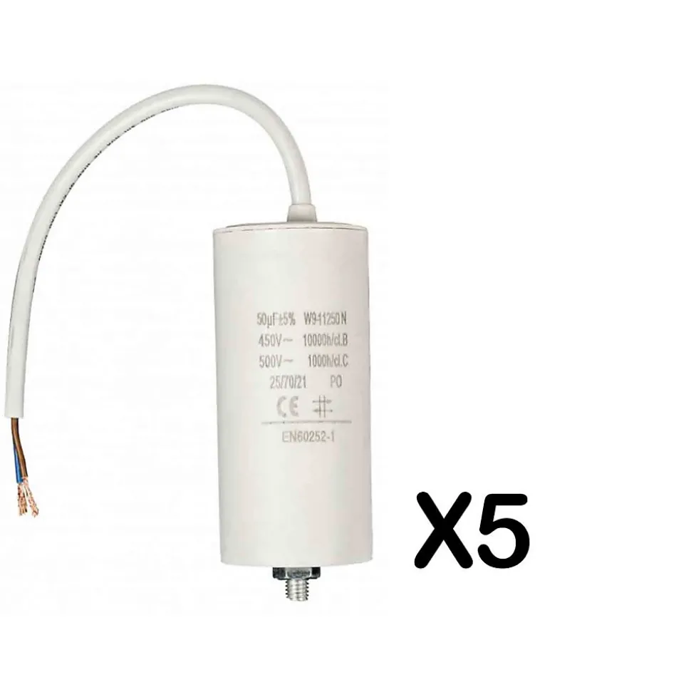 Pack FIXAPART 5x Condensateurs 50.0uf 450 V + Cable Condo fil 50mf NEDIS