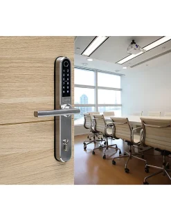 Paire de poignées connectées Intelock Multi, pour porte d'entrée, entr'axes 85mm, argent - INTELOCK