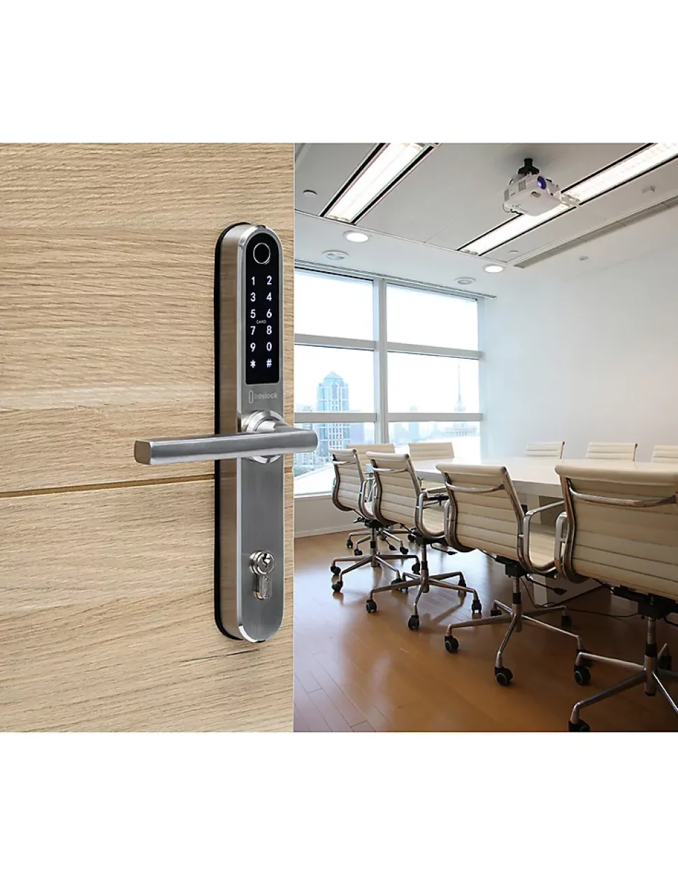 Paire de poignées connectées Intelock Multi, pour porte d'entrée, entr'axes 85mm, argent - INTELOCK