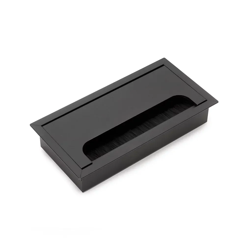 Passe-câbles de table Emuca Quadrum, rectangulaire, 159x80mm, à encastrer, Aluminium, Peint en noir