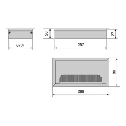 Passe-câbles de table Emuca Quadrum, rectangulaire, 269x80mm, à encastrer, Aluminium, Peint en noir