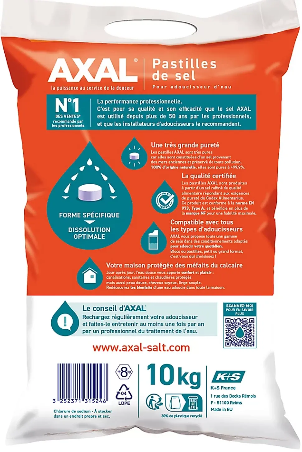 Pastilles de sel pour adoucisseur d'eau 10 kg AXAL