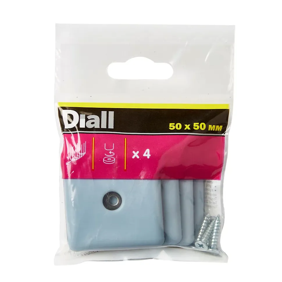 Patin vissés Diall 50*50 mm x 4, noir + gris/bleu