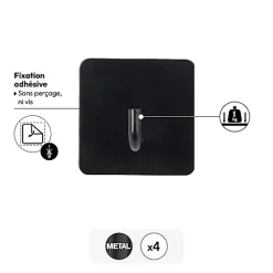 4 patères adhésives Stiky 4,5x2,7cm - Noir- 5five