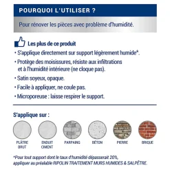 Peinture anti-humidité intérieur satin blanc Ripolin 10L