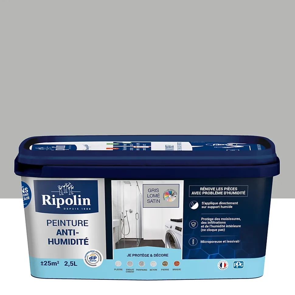 Peinture anti-humidité intérieur satin gris lome Ripolin 2,5L