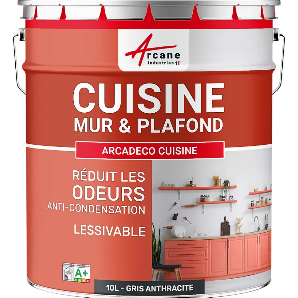 Peinture cuisine lavable, mur et plafond Gris Anthracite - RAL 7016 - 10 L - ARCANE INDUSTRIES