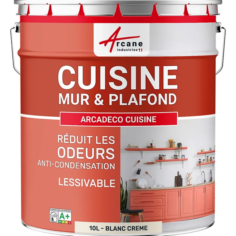 Peinture cuisine lavable, mur et plafond Blanc Crème - 10 L - ARCANE INDUSTRIES