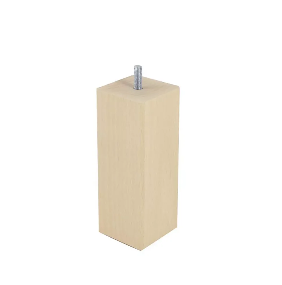 Pied de lit carré en hêtre Bar Plus texture bois H. 15 x L. 5,5 cm