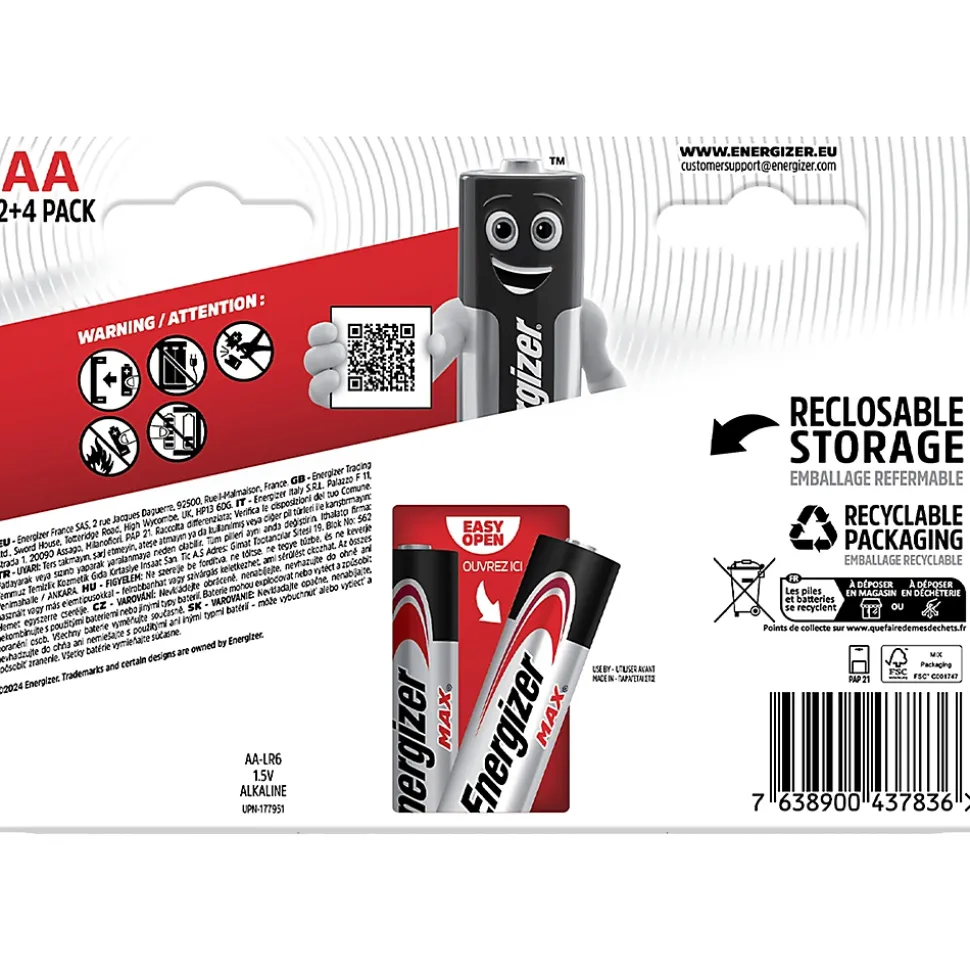 Pile AA LR6 Energizer Max vendue par 16 pièces