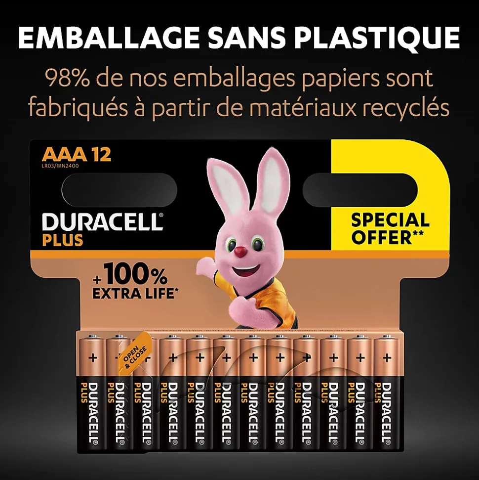 Pile alcaline AAA (LR03) Duracell Plus non rechargeable, lot de 12