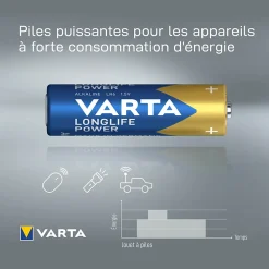 Pile alcaline AA (LR6) Varta Long-life Power, lot de 20