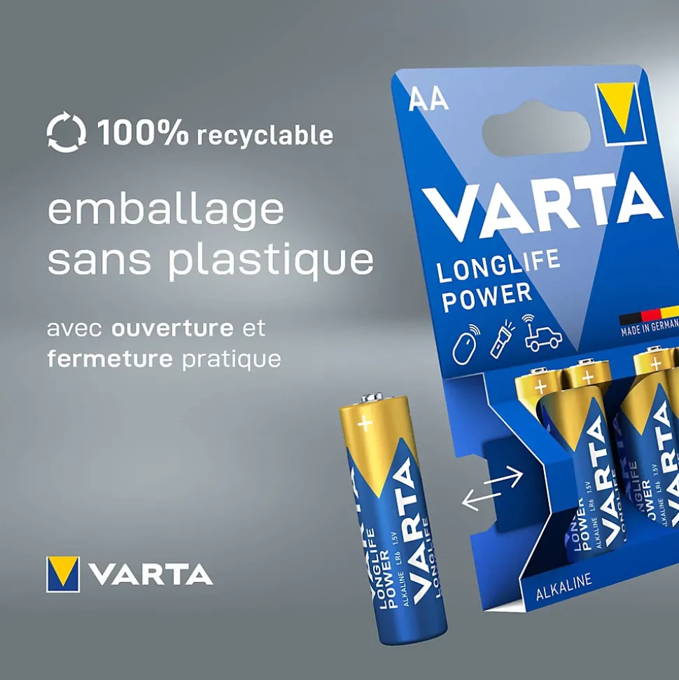 Pile alcaline AA (LR6) Varta Long-life Power, lot de 2