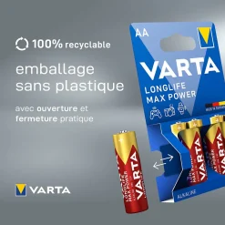 Pile alcaline AA (LR6) Varta Max Tech, lot de 6 + 2 gratuites