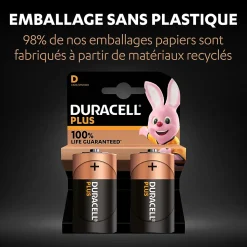 Pile alcaline D (LR20) Duracell Plus, lot de 2