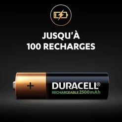 Pile rechargeable AA (LR6) Duracell 2500Mah, lot de 4