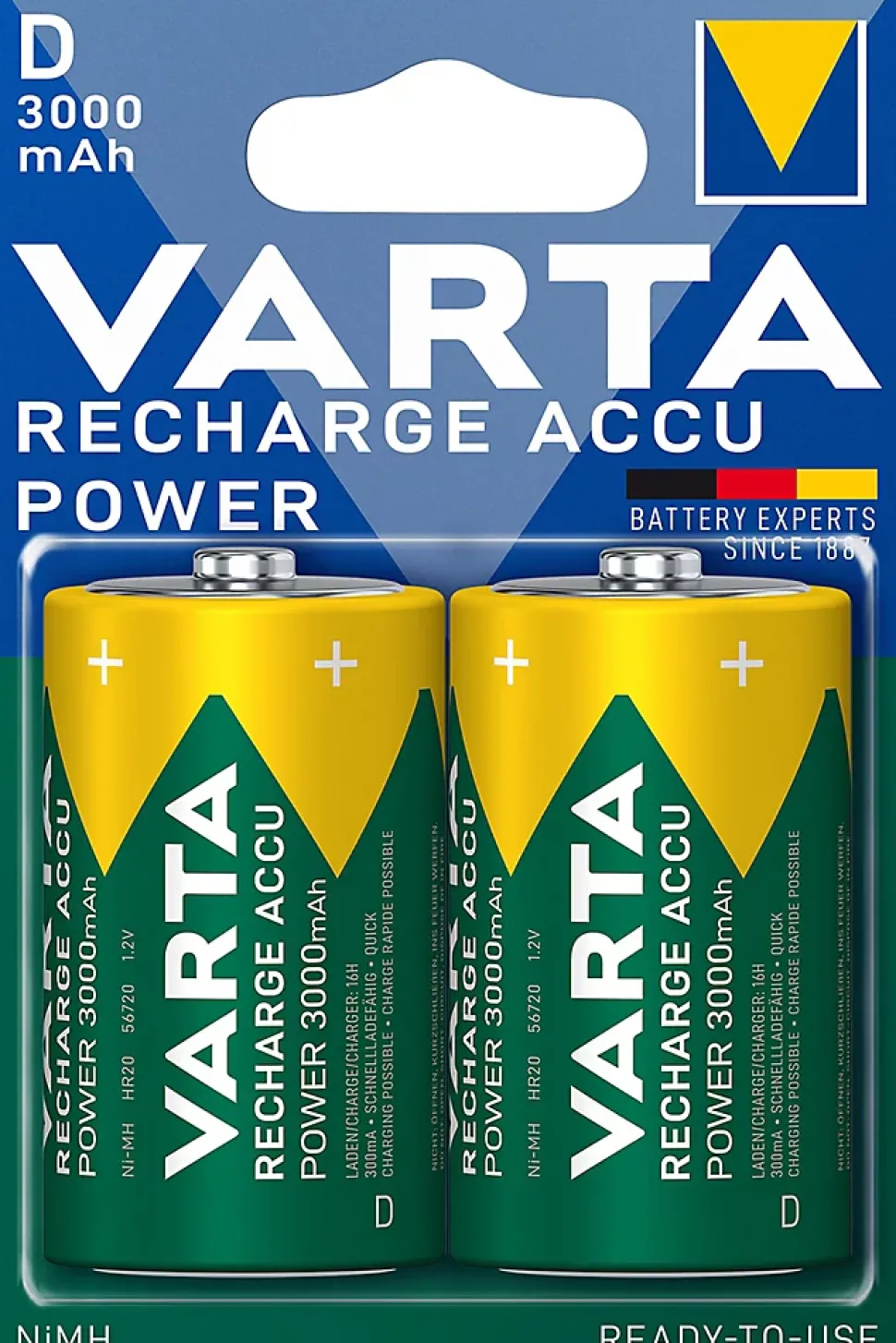 Pile rechargeable Ni-MH D (LR20) Varta, lot de 2