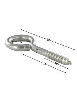 Piton Bois 3X16 Filetée sur 10 Longueur total 28 Oeil 6 Inox A2 - 10 pièces