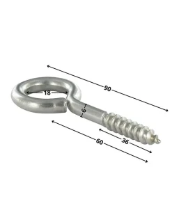 Piton Bois 6X60 Filetée sur 36 Longueur total 90 Oeil 18 Inox A2 - 30 pièces