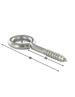 Piton Bois 4X30 Longueur total 48 Oeil 8 Inox A2 - 100 pièces